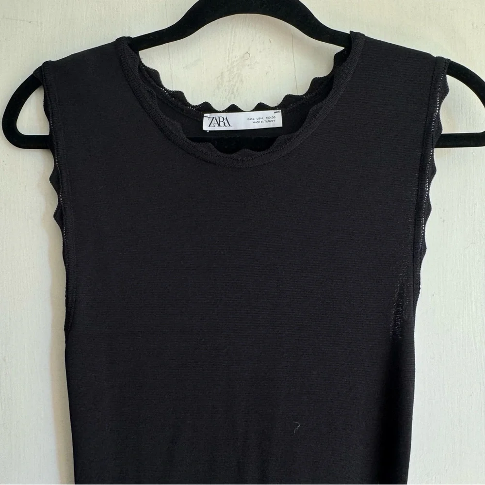 Zara Scalloped Knit Sleeveless Bodycon Midi Dress - Picture 6 of 10
